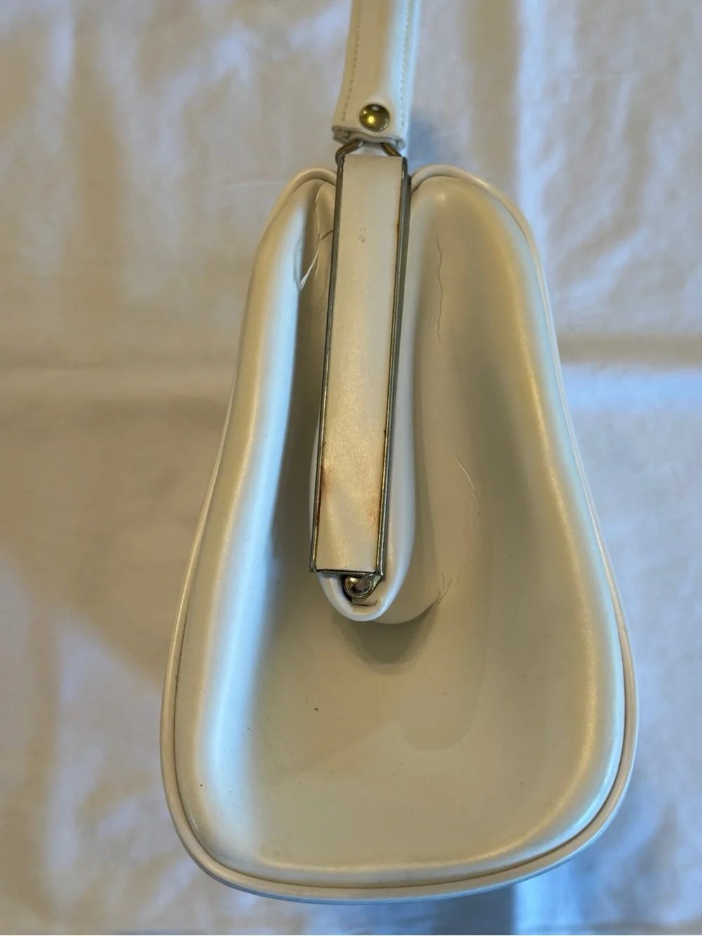 Vintage White Leather Top-Handle Women’s Bag